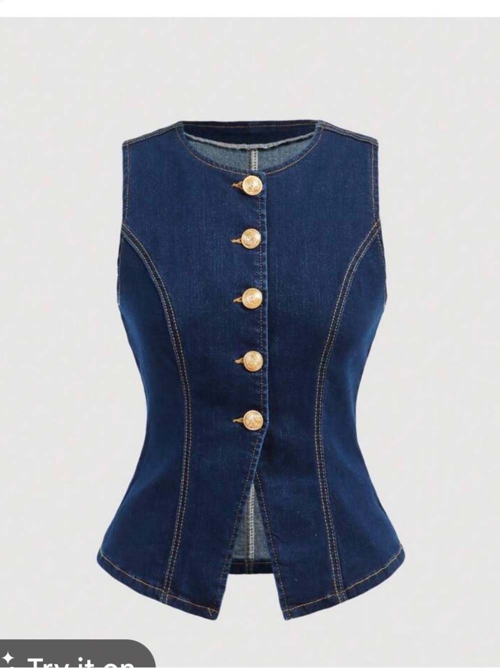 Women's Dark Blue Denim Vest with Gold Buttons
